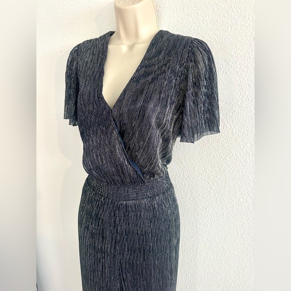 Banana Republic Wide Leg Jumpsuit NWT Navy Silver Shimmer Cocktail Party Sz M - Picture 7 of 13